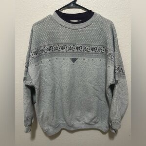 Vintage Artisan Gray and Black Patterned Crewneck Sweatshirt Estimated Large